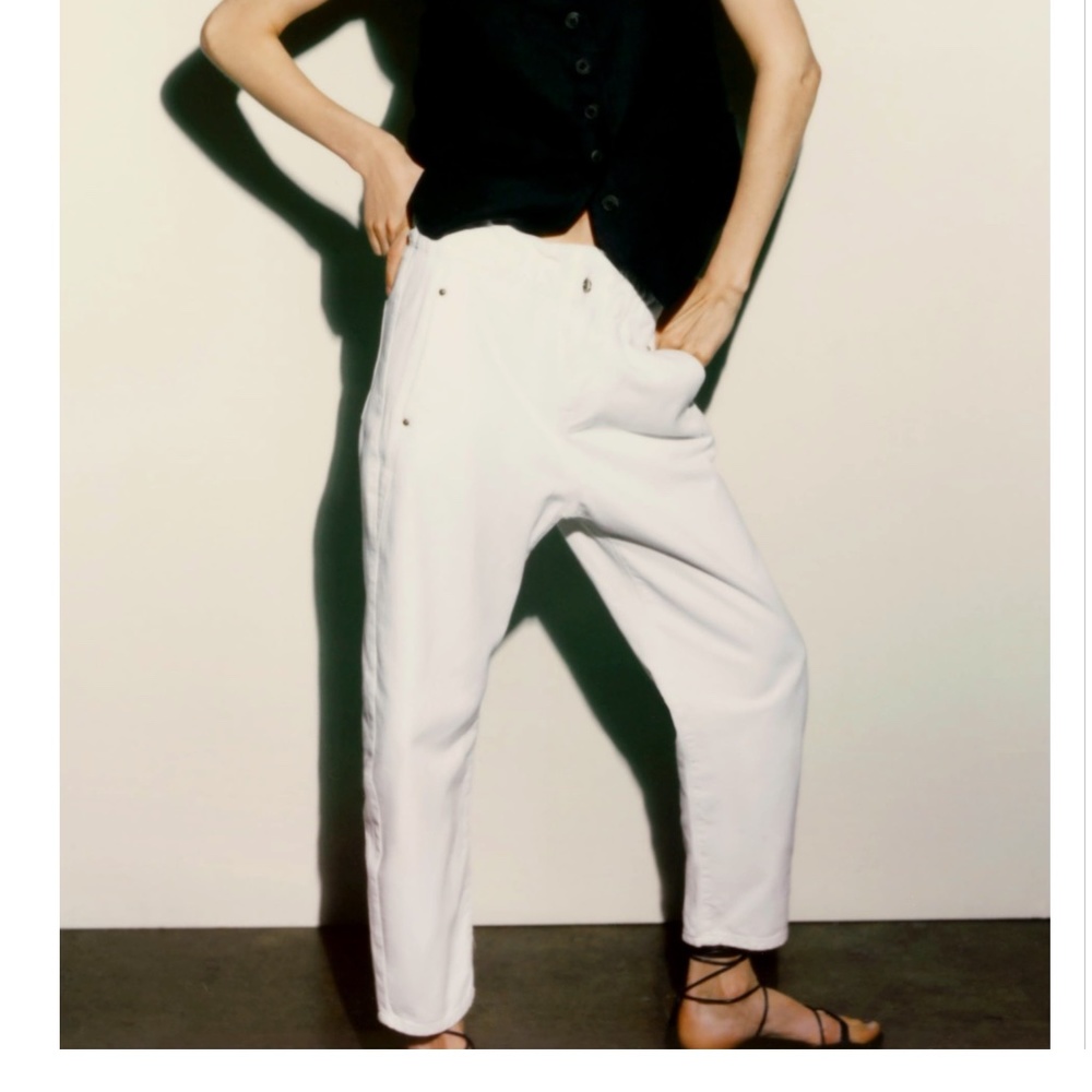NWT Zara White Cotton Paper Bag Pants